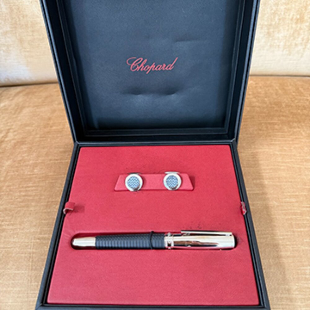 Chopard Mille Miglia racing cufflinks and fountain pen set. Father's Day